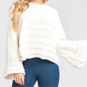 Show Me Your MuMu Womens S Oversized Slouchy Cream Knit Boho Tulsa Comfy Sweater